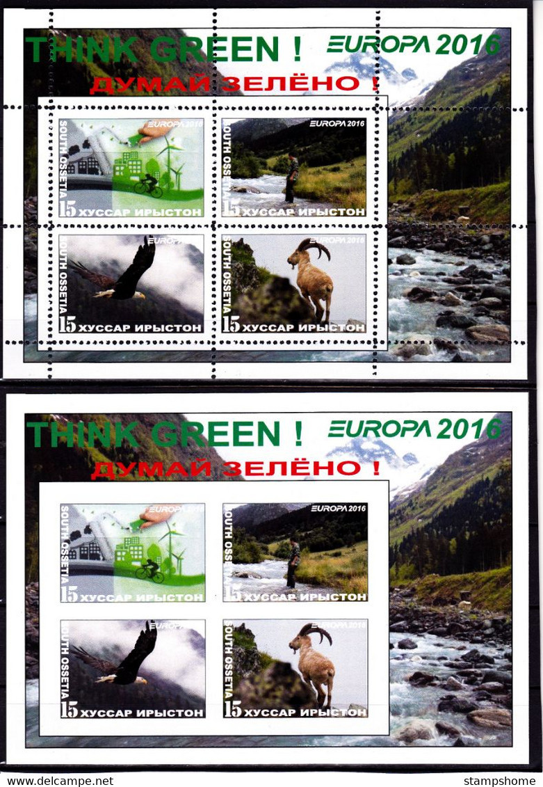 South Ossetia - 2016 - Europa Thema & Think Green - 2.Mini S/Sheet (imp.+perf.) Private İssue ** MNH - Erinnophilie