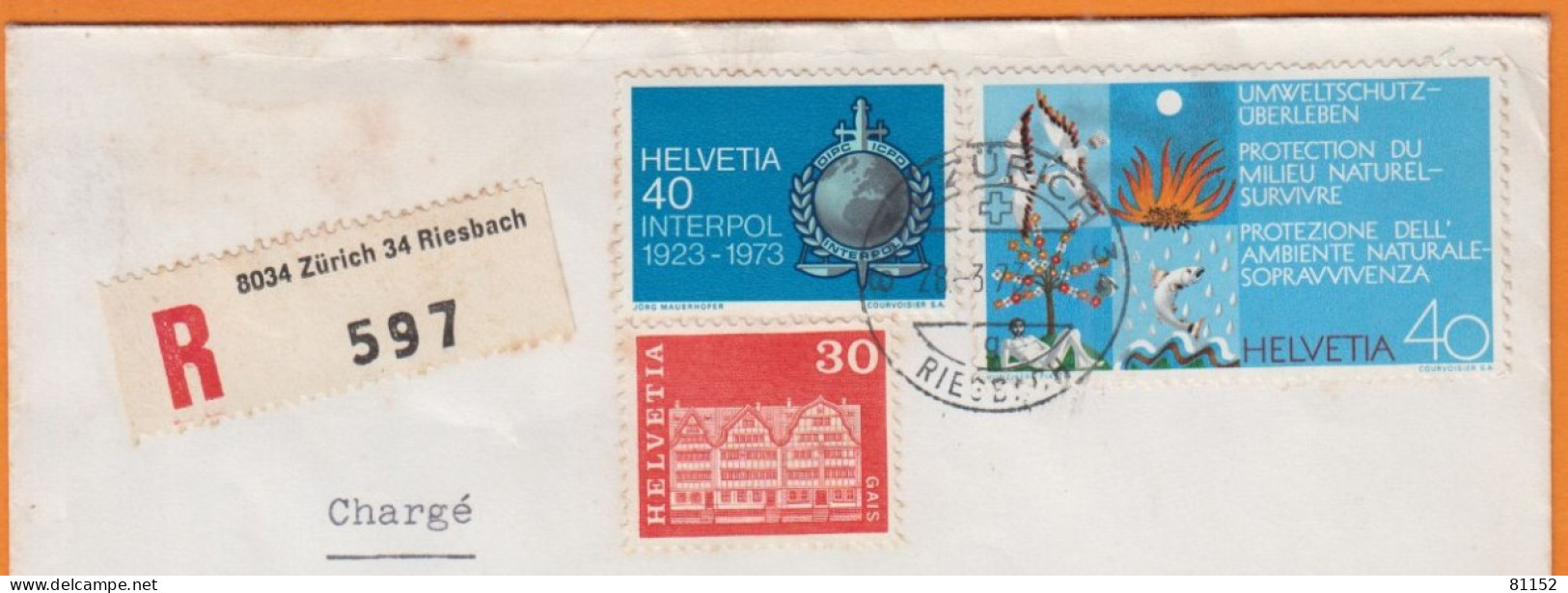 Suisse   Lettre Recommandée De ZURICH  Avec 3  Timbres 1973   Pour 92 NANTERRE - Covers & Documents