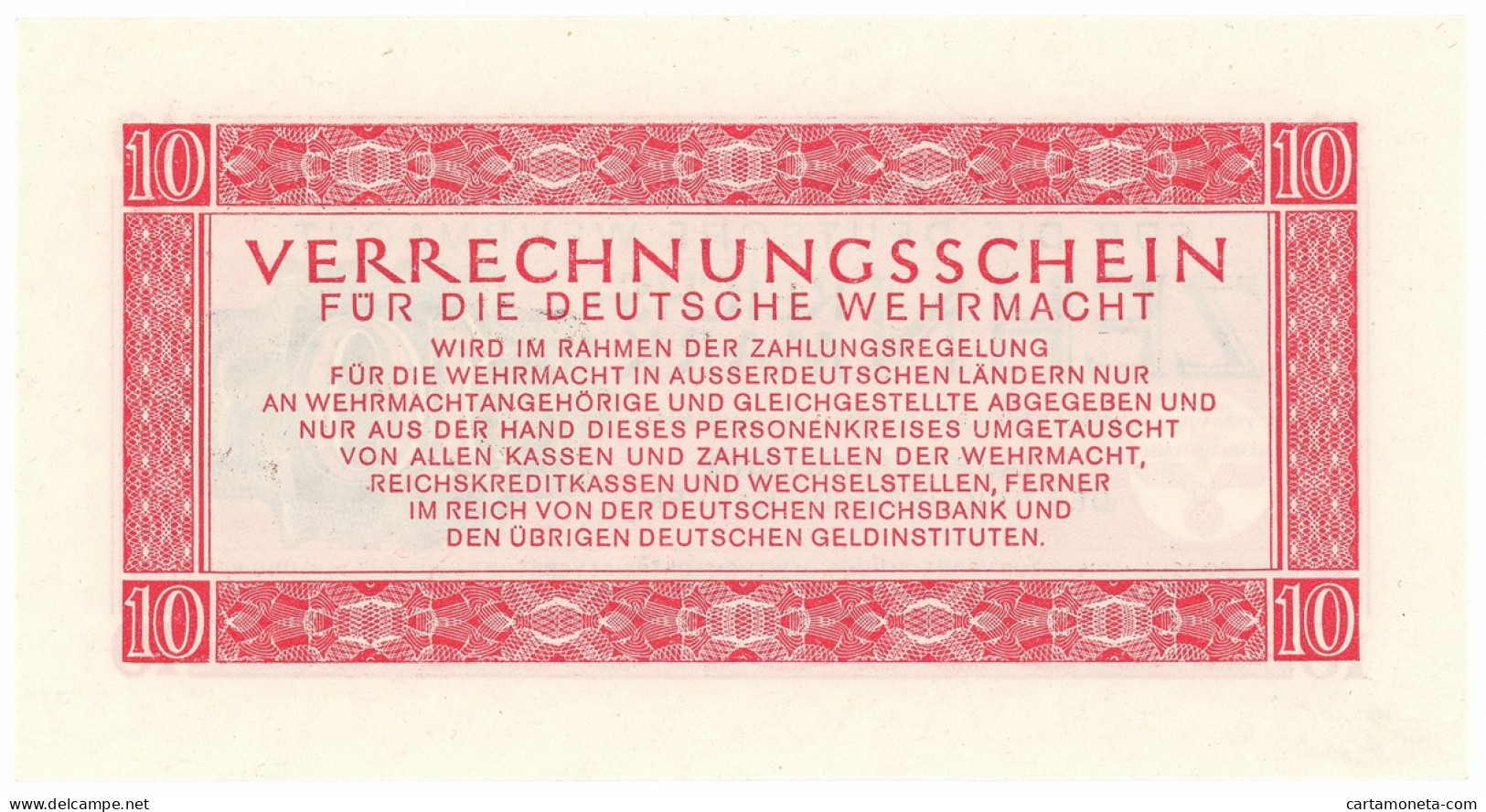 10 REICHSMARK VERRECHNUNGSSCHEIN DEUTSCHE WERMACHT BERLIN 15/09/1944 FDS-/FDS - Allied Occupation WWII