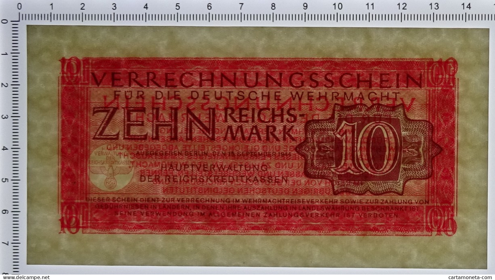 10 REICHSMARK VERRECHNUNGSSCHEIN DEUTSCHE WERMACHT BERLIN 15/09/1944 FDS-/FDS - Allied Occupation WWII