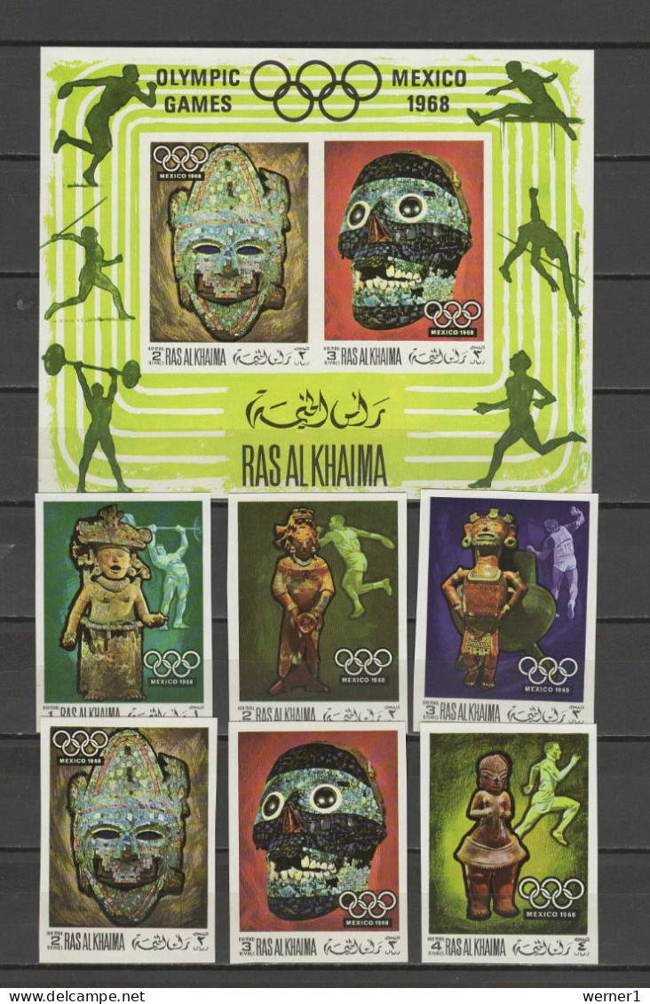 Ras Al Khaima 1968 Olympic Games Mexico Set Of 6 + S/s Imperf. MNH - Summer 1968: Mexico City