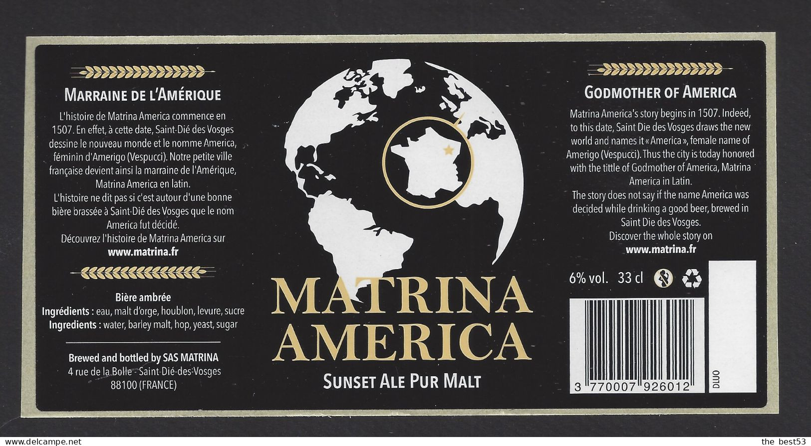 Etiquette De Bière Sunset Ale Pur Malt  -  América  -  Brasserie Matrina  à  Saint Dié Des Vosges  (88) - Birra
