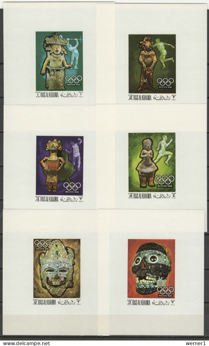 Ras Al Khaima 1968 Olympic Games Mexico Set Of 6 S/s Imperf. MNH -scarce- - Summer 1968: Mexico City