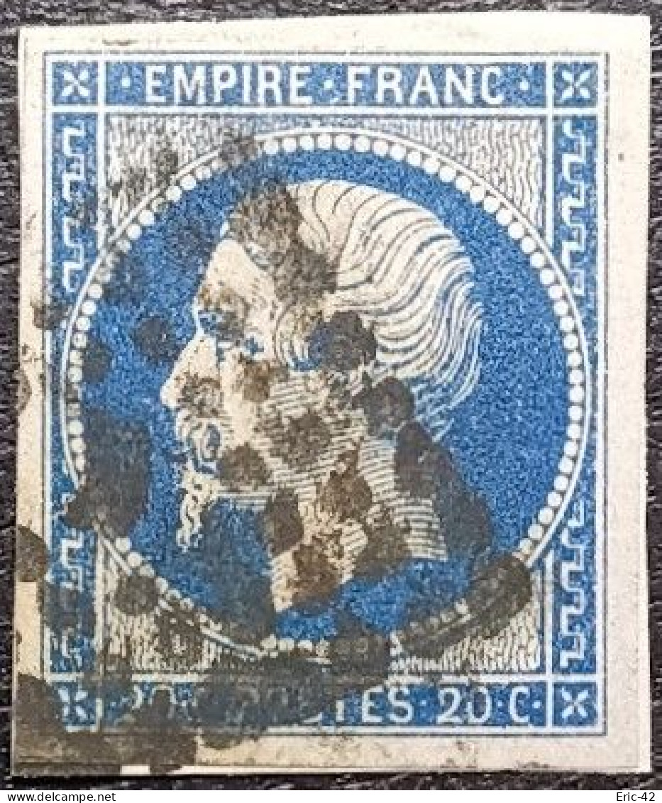 FRANCE Y&T N°14Aa Napoléon 20c Bleu Foncé. Oblitéré Losange Bureaux De Paris Lettre K - 1853-1860 Napoléon III