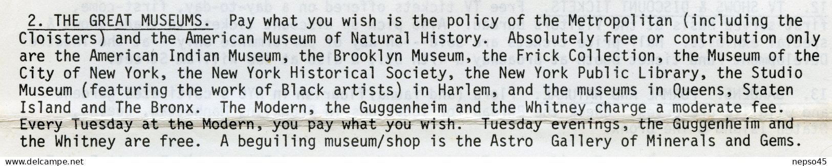 New York Convention and Visitors Bureau.U.S.A.1976. Deux Listes de sites pour visiter New York.