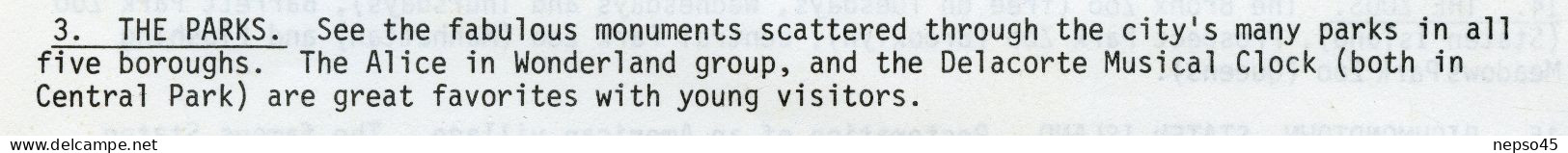 New York Convention and Visitors Bureau.U.S.A.1976. Deux Listes de sites pour visiter New York.