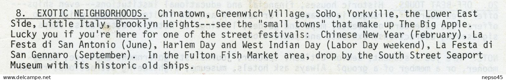 New York Convention and Visitors Bureau.U.S.A.1976. Deux Listes de sites pour visiter New York.