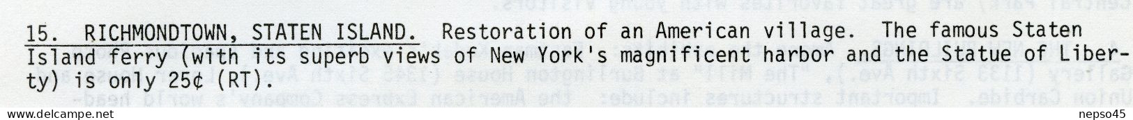 New York Convention and Visitors Bureau.U.S.A.1976. Deux Listes de sites pour visiter New York.
