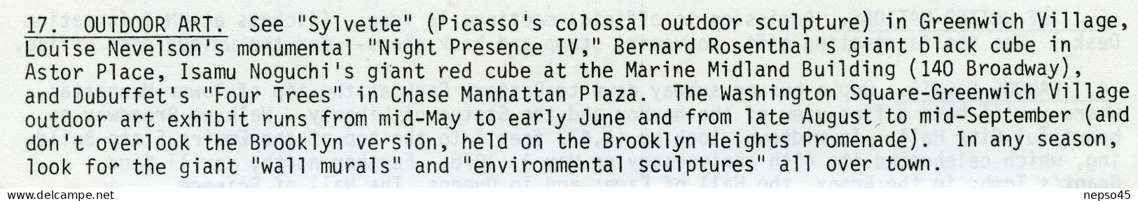 New York Convention and Visitors Bureau.U.S.A.1976. Deux Listes de sites pour visiter New York.
