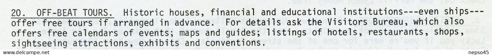 New York Convention and Visitors Bureau.U.S.A.1976. Deux Listes de sites pour visiter New York.