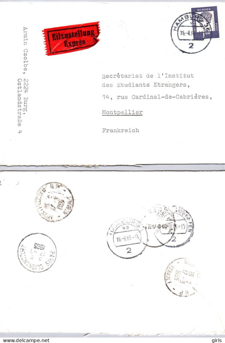 Allemagne - Lettre Poststempel Hamburg 36 1955 - Eillzusstellung Expres - Andere & Zonder Classificatie