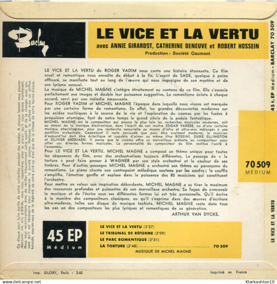 Le Vice Et La Vertu (Bande Originale Du Film) - Ohne Zuordnung