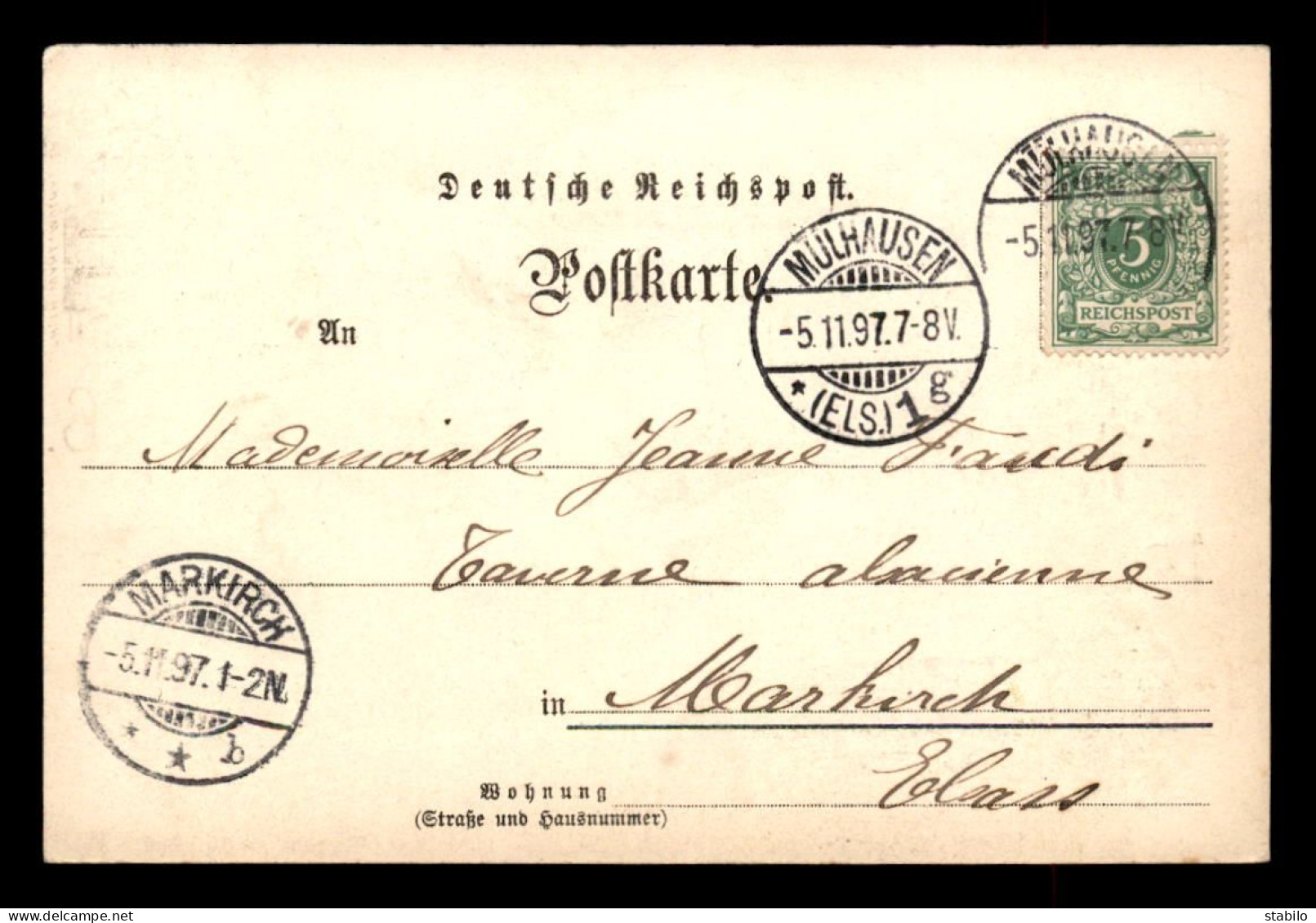 68 - MULHOUSE - MULHAUSEN - CARTE LITHOGRAPHIQUE GRUSS - VOYAGE EN 1897 - Mulhouse