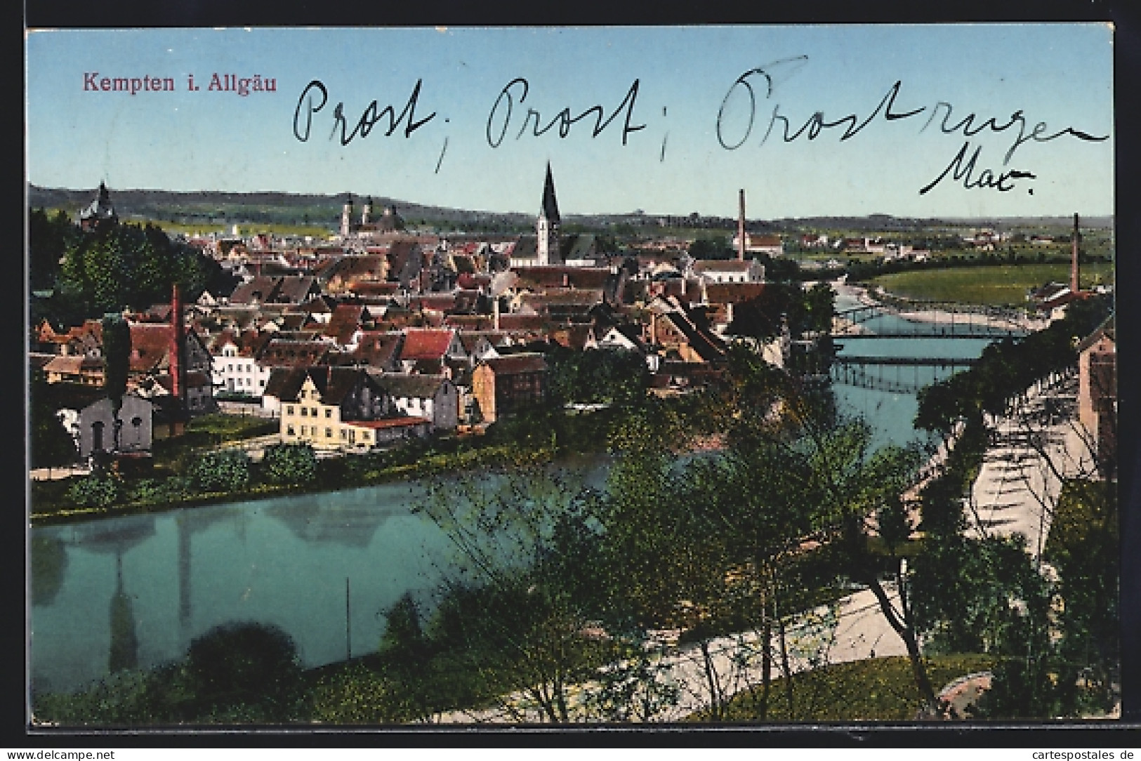 AK Kempten / Allgäu, Panorama Mit Kirchtürmen Und Brücke  - Kempten