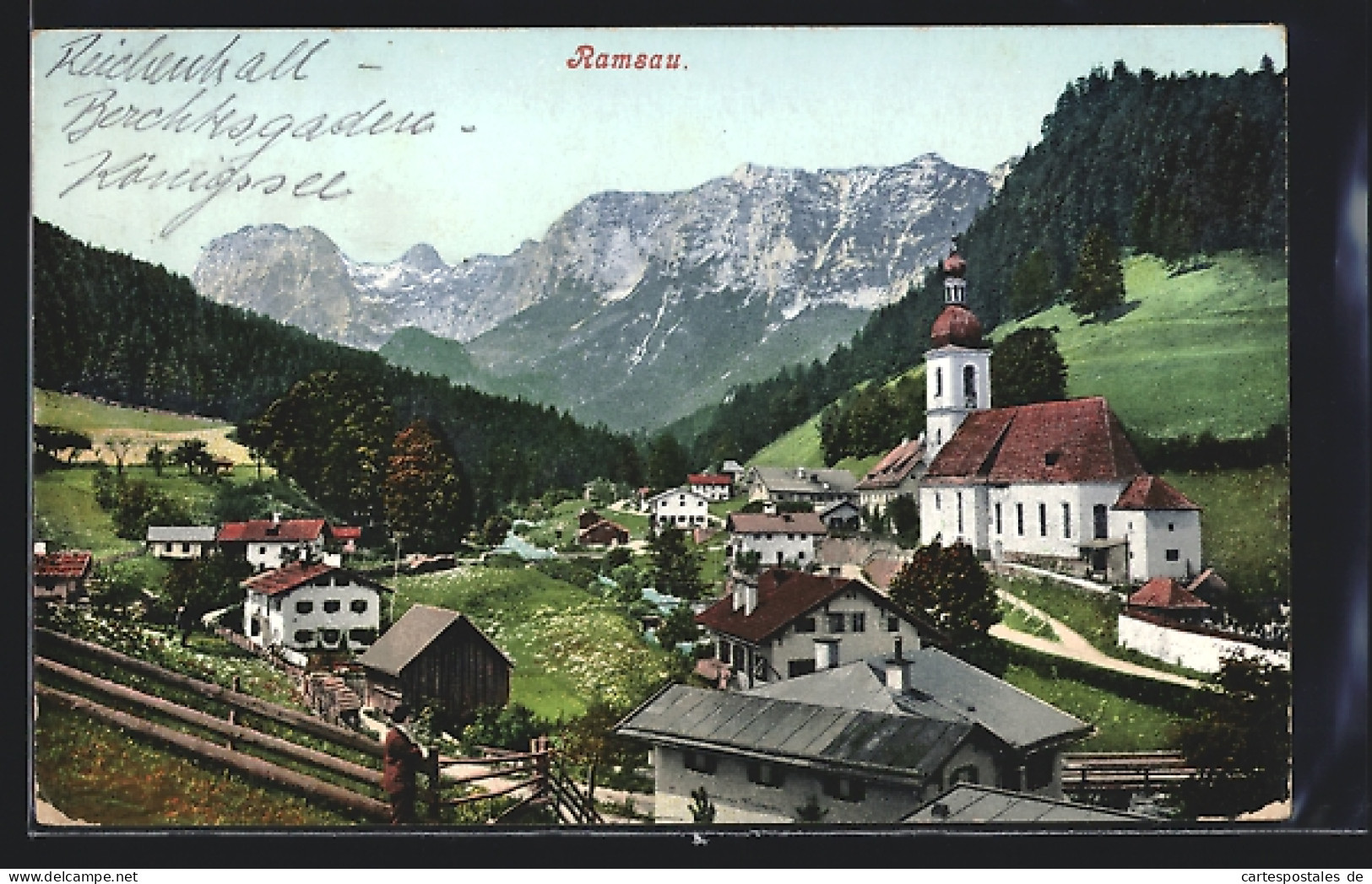 AK Ramsau / Berchtesgaden, Ortsansicht Mit Kirche Und Bergen  - Berchtesgaden