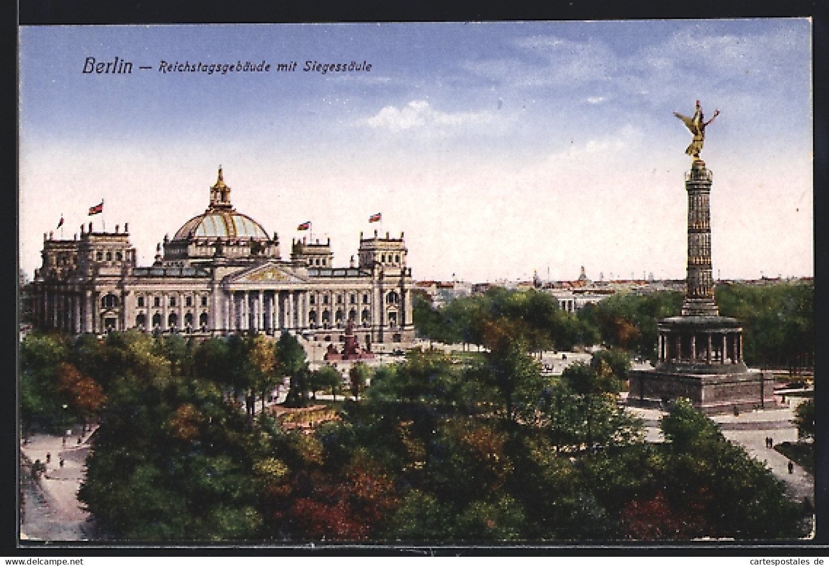 AK Berlin, Reichstagsgebäude Mit Siegessäule  - Tiergarten