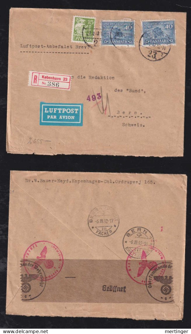 Dänemark Denmark 1942 Censor Registered Airmail Cover KOPENHAVN X BERN Switzerland - Briefe U. Dokumente