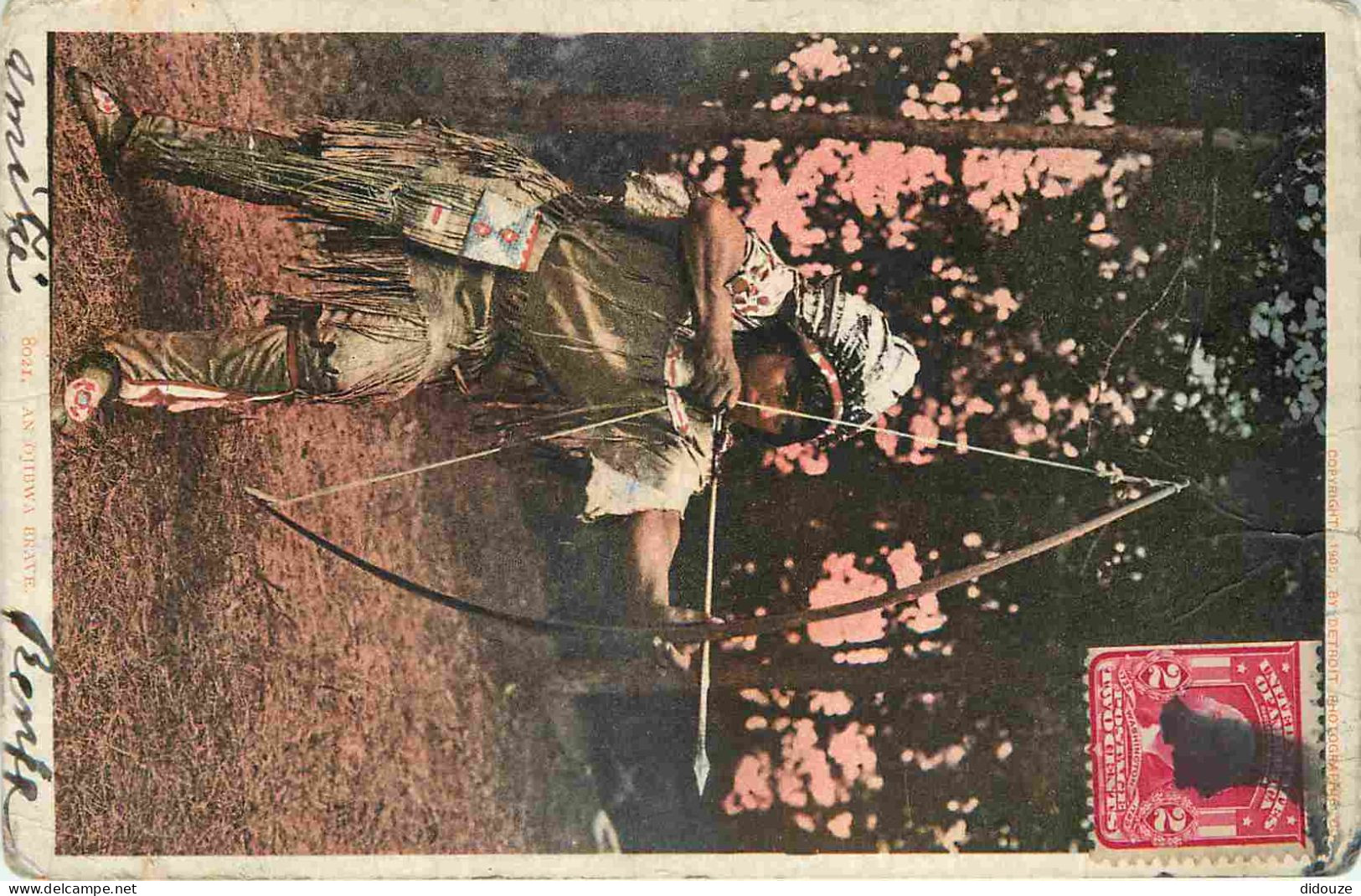 Etats Unis - Indiens - An Ojibwa Brave - Animée - Arc - Précurseur - CPA - Oblitération Ronde De 1907 - Etat Légères Fro - Indiens D'Amérique Du Nord