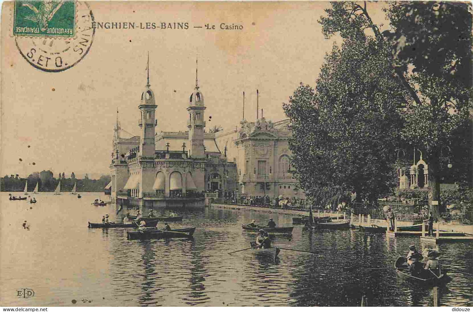95 - Enghien Les Bains - Le Casino - Animée - Canotage - CPA - Oblitération Ronde De 1911 - Voir Scans Recto-Verso - Enghien Les Bains