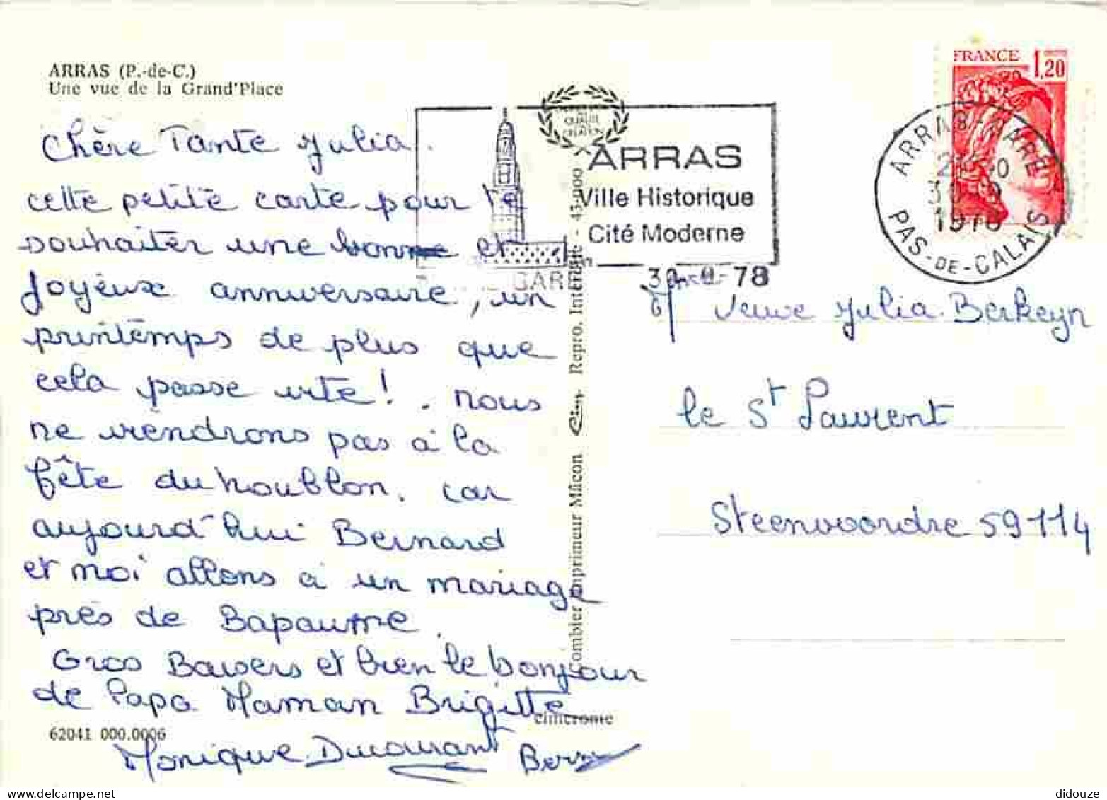 62 - Arras - Une Vue De La Grande Place - Automobiles - Flamme Postale - CPM - Voir Scans Recto-Verso - Arras
