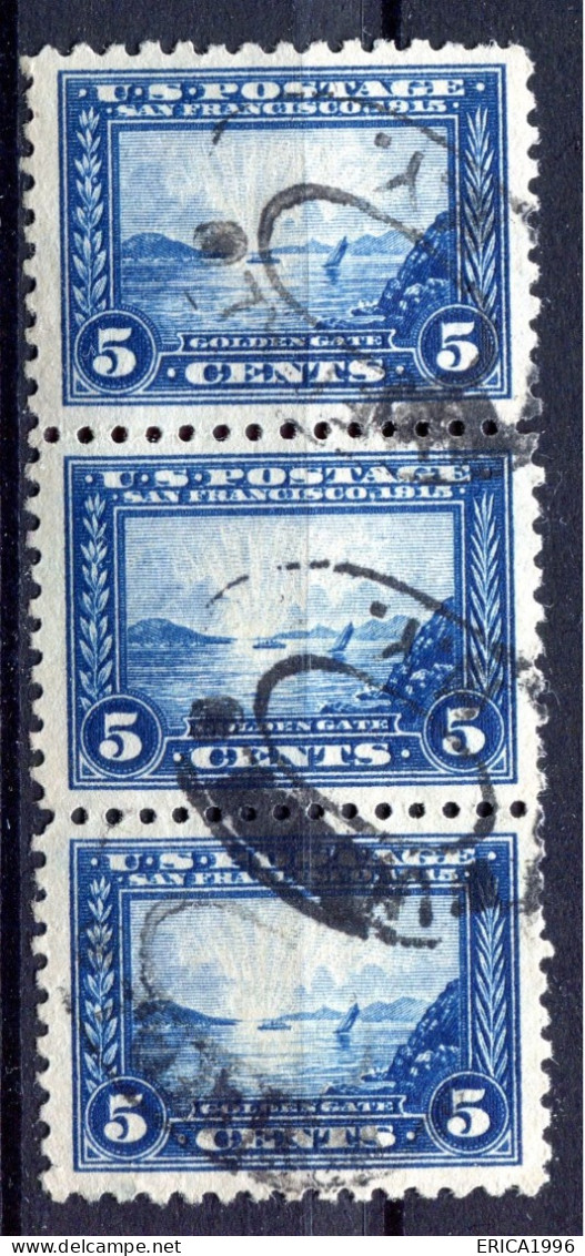 Z3786 USA STATI UNITI D'AMERICA 1913 San Francisco Exhibition 5 C., CU 279, Dent, 10, Striscia Di Tre Usata, Valore Di C - Used Stamps