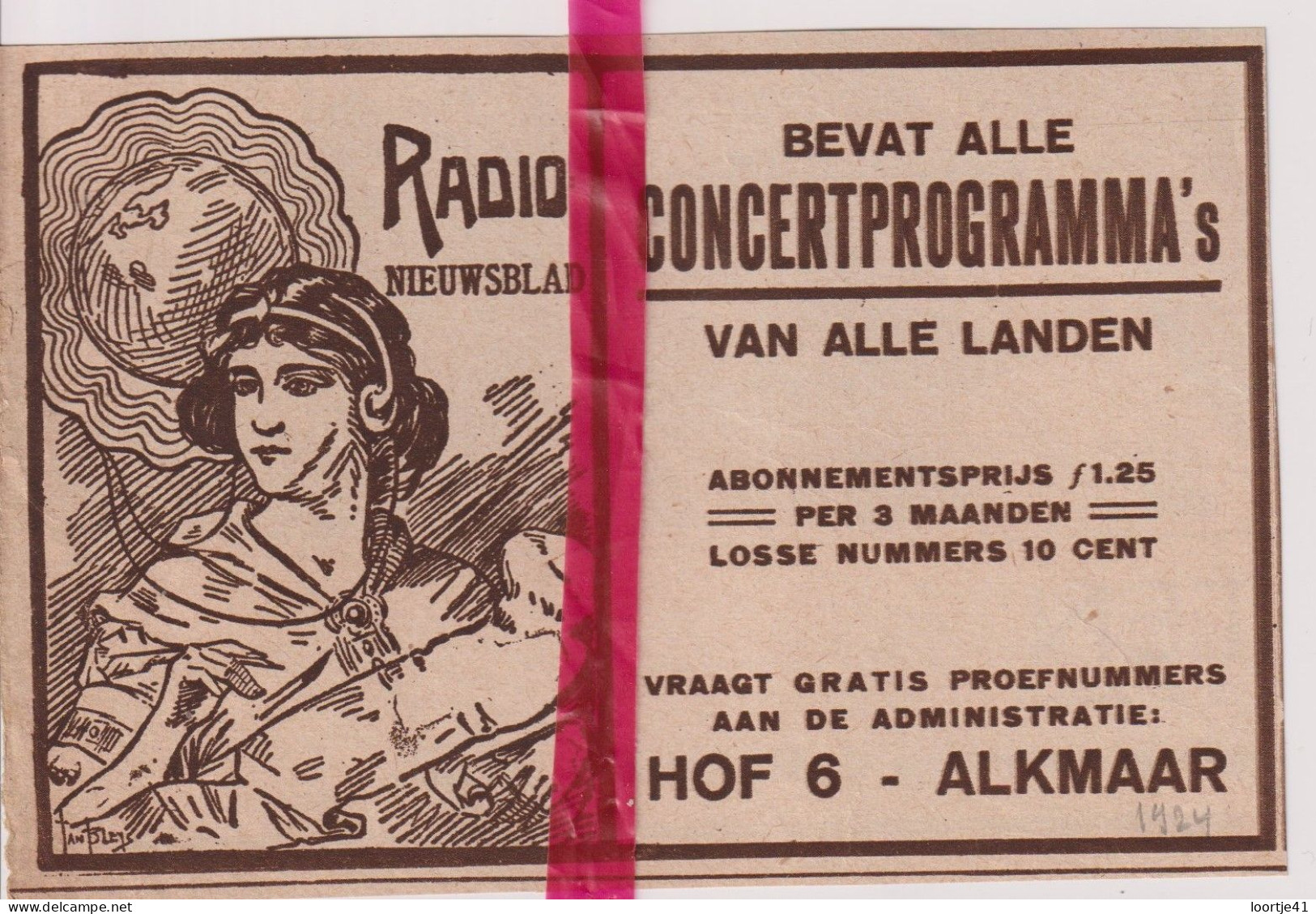 Pub Reclame - Radio Nieuwsblad - Alkmaar - Orig. Knipsel Coupure Tijdschrift Magazine - 1925 - Reclame