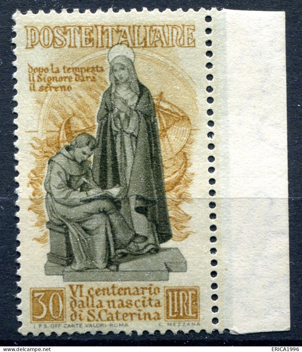 Z3789 ITALIA REPUBBLICA 1948 Santa Caterina 30 L. MNH** Bordo Di Foglio, Valore Catalogo Sassone € 35, Ottime Condizioni - 1946-60: Ungebraucht