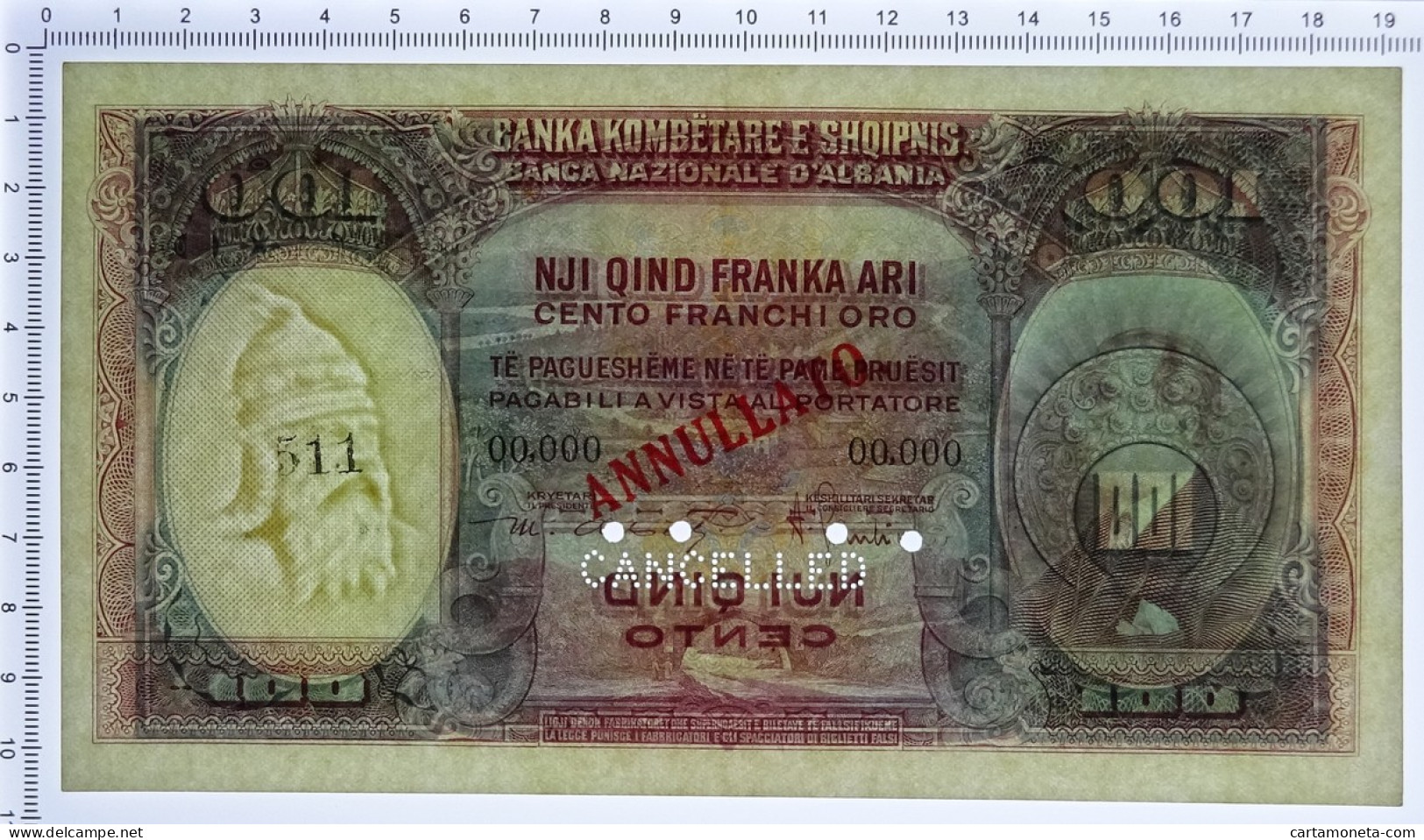 100 FRANCHI ORO CAMPIONE NUMERO 511 BANCA NAZIONALE D'ALBANIA GIUGNO 1926 SPL+ - Unclassified