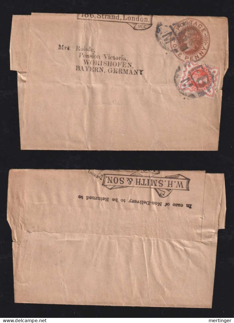 Great Britain Ca 1890 Uprated Stationery Wrapper LONDON To WÖRISHOFEN Germany Private Imprint Smith & Son - Cartas & Documentos