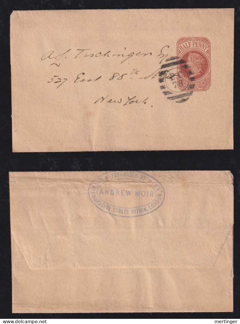 Great Britain Ca 1890 Stationery Wrapper LONDON To NEW YORK USA B.C. 78 Postmark - Lettres & Documents