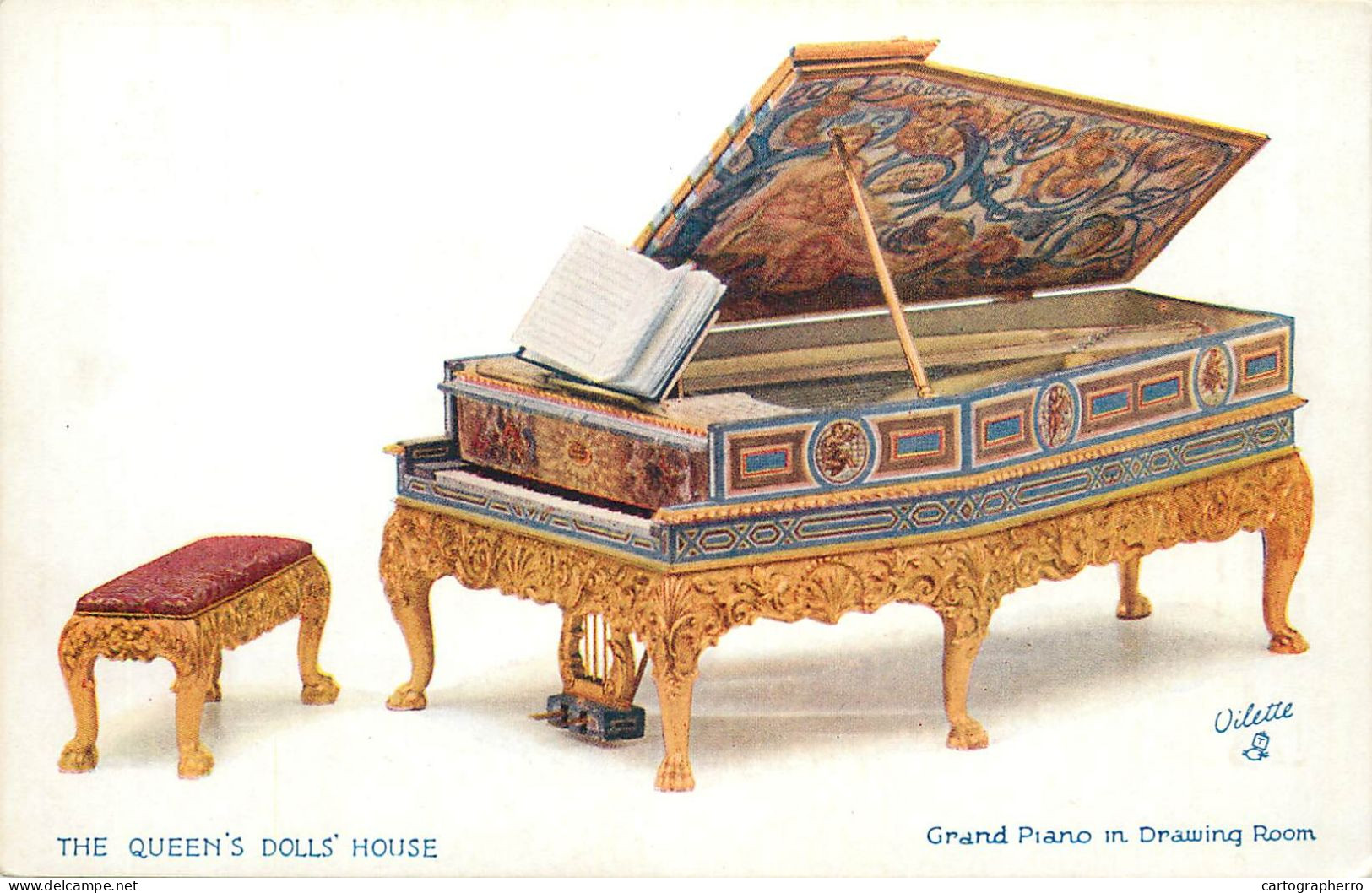 Raphael Tuck & Sons' Oilette Postcard The Queen's Dolls House Series I - Grand Piano In Drawing Room - Tuck, Raphael