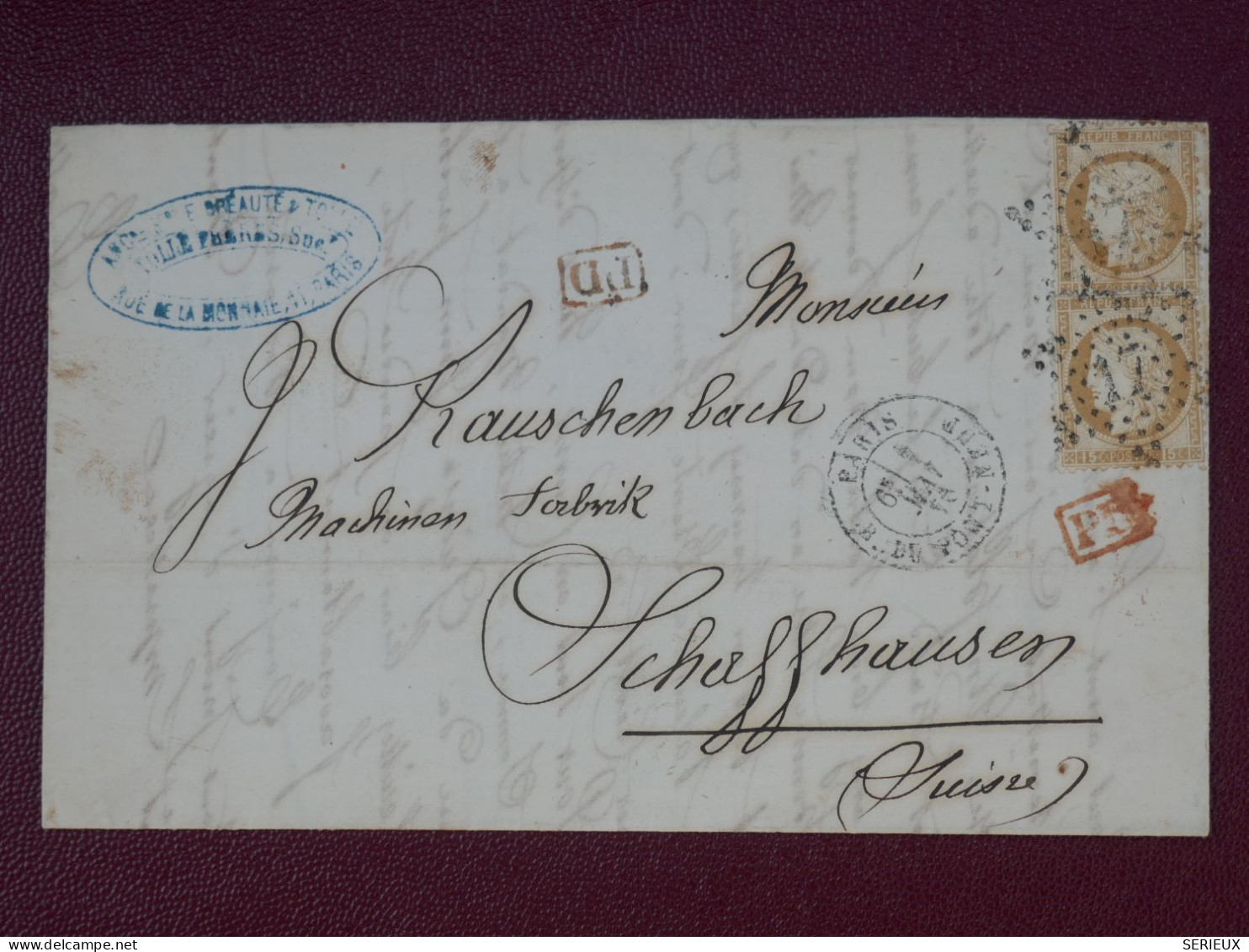 FRANCE LETTRE  RR  1875 ETOILE DE PARIS N° 17 PONT NEUF A SCHAFFAUSEN SUISSE +N°22 + AFF. INTERESSANT+DP7 - 1849-1876: Classic Period