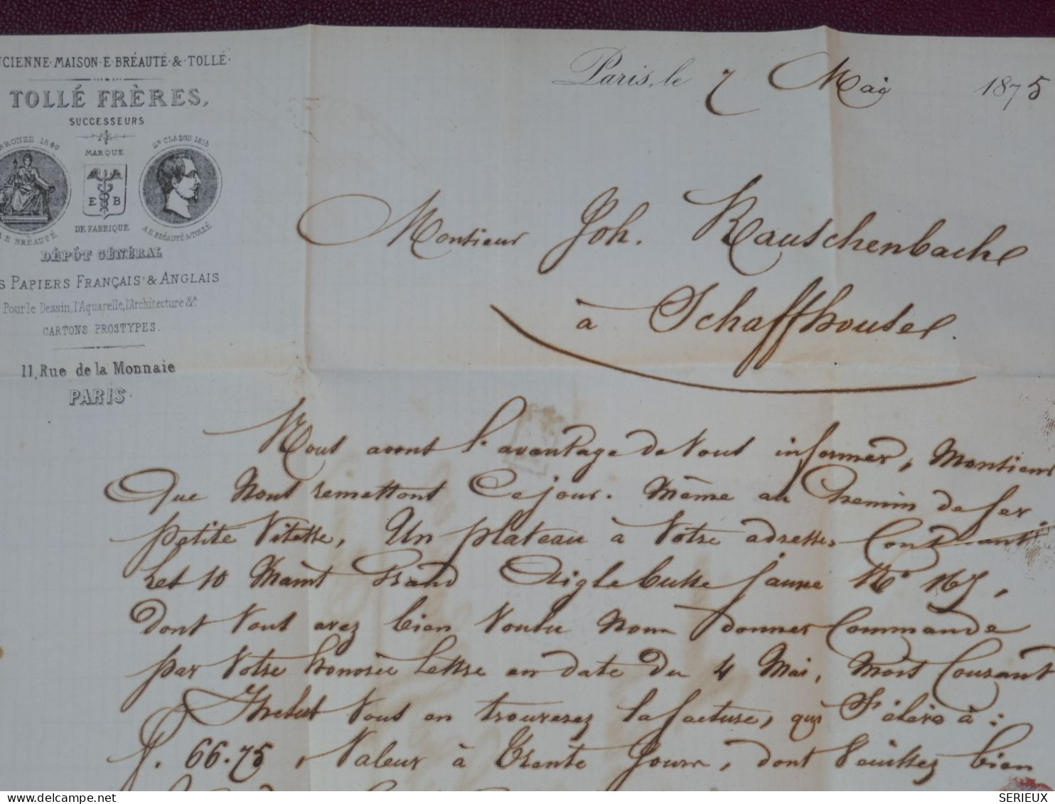 FRANCE LETTRE  RR  1875 ETOILE DE PARIS N° 17 PONT NEUF A SCHAFFAUSEN SUISSE +N°22 + AFF. INTERESSANT+DP7 - 1849-1876: Klassik