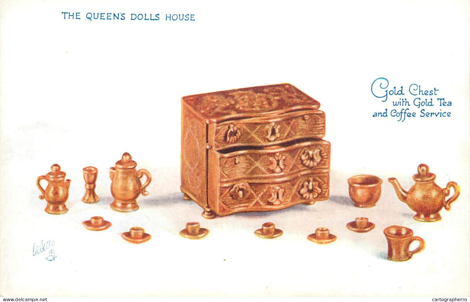 Raphael Tuck & Sons' Oilette Postcard The Queen's Dolls House Series I - Gold Chest And Gold Tea Service - Tuck, Raphael