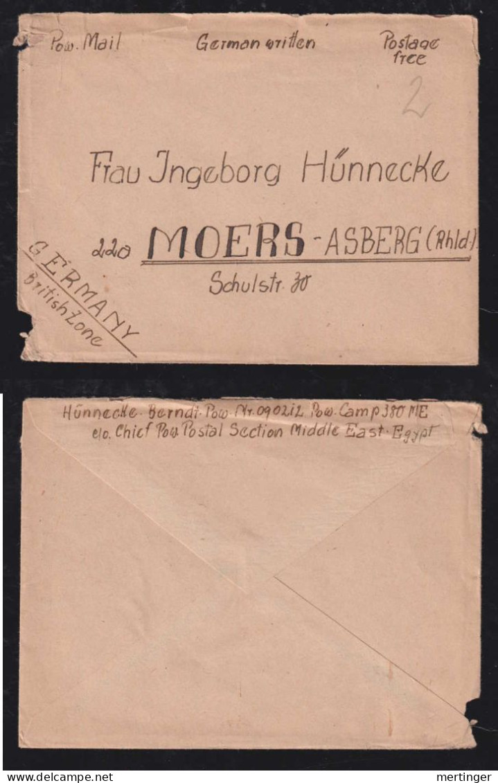 Great Britain 1946 POW Letter CAMP 380 EGYPT X MOERS Germany - Lettres & Documents