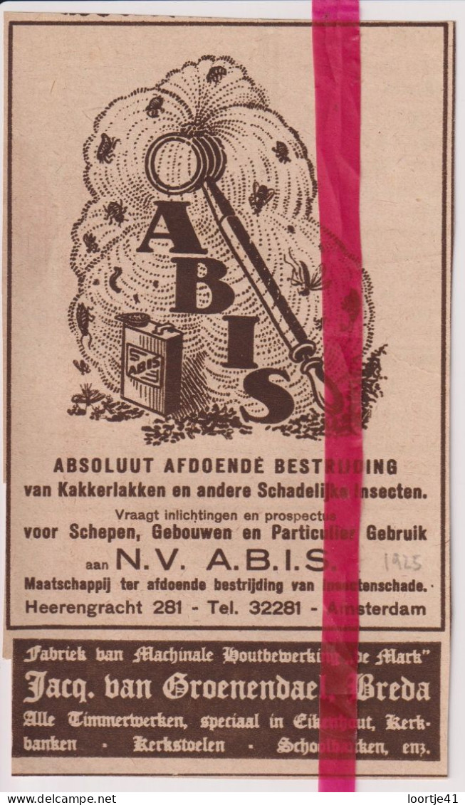 Pub Reclame - NV ABIS - Bestrijding Kakkerlakken - Orig. Knipsel Coupure Tijdschrift Magazine - 1925 - Publicités