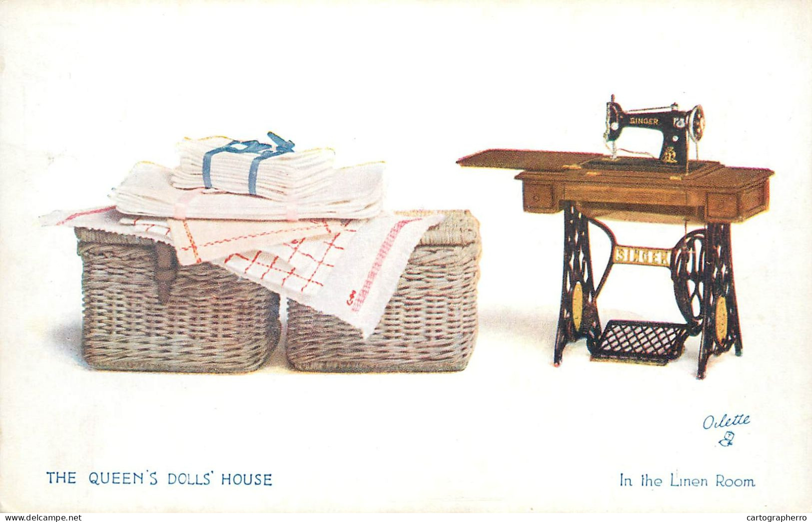 Raphael Tuck & Sons' Oilette Postcard The Queen's Dolls House Series I - In The Linen Room - Tuck, Raphael