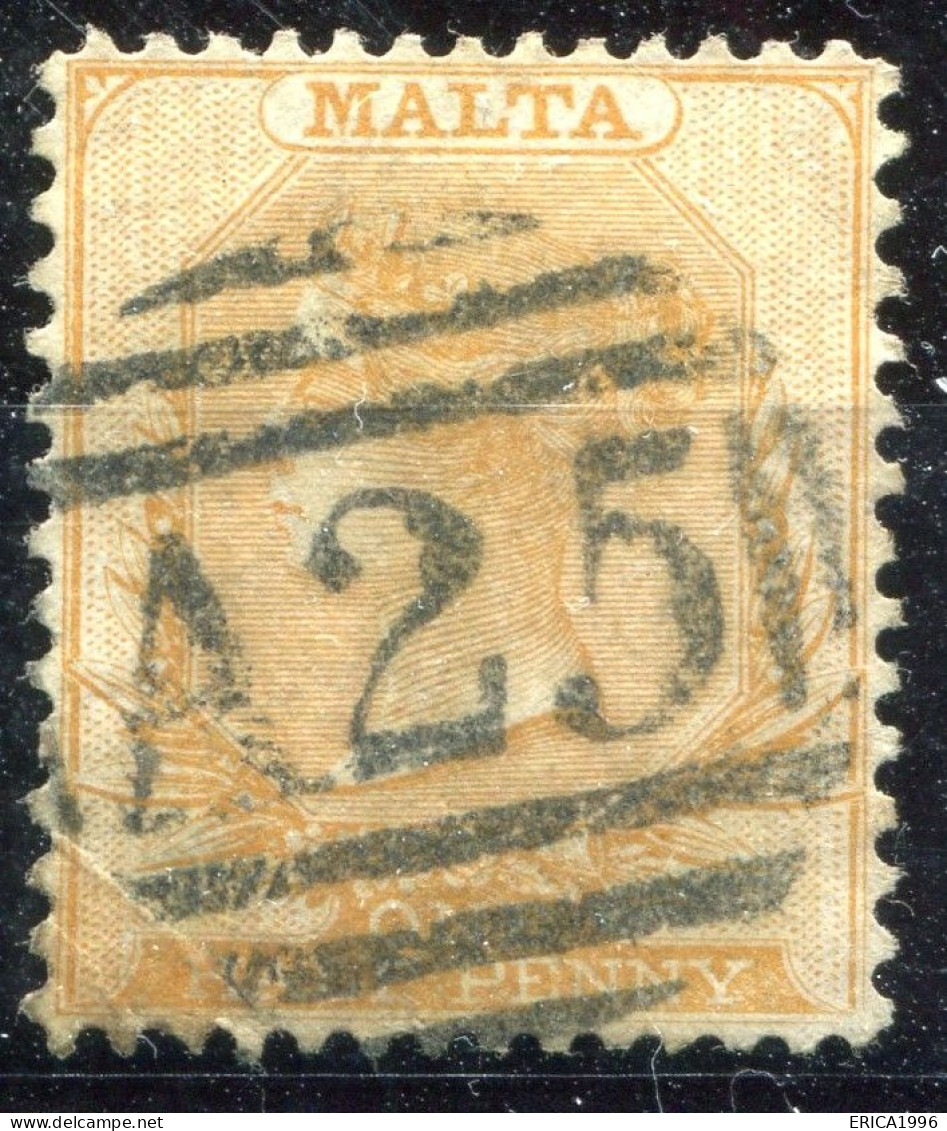 Z3793 MALTA 1863 QV Regina Vittoria 1/2 P. CU 3 Usato, Valore Catalogo € 90, Ottime Condizioni - Malta (...-1964)