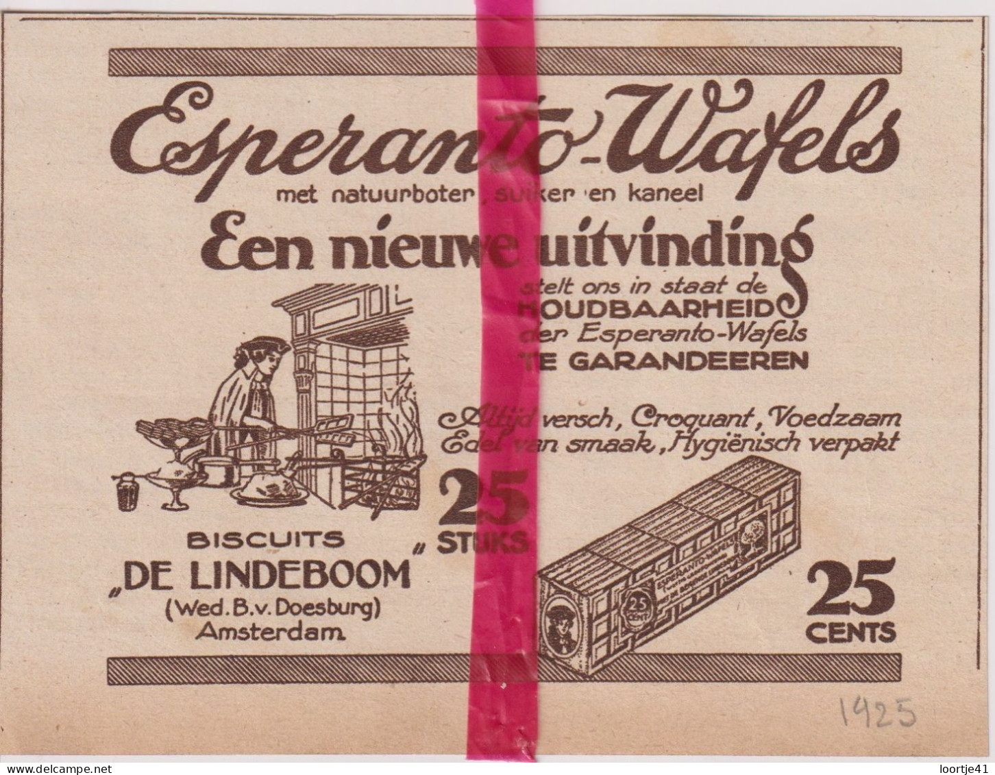 Pub Reclame - Esperanto Wafels, Biscuits De Lindeboom Amsterdam - Orig. Knipsel Coupure Tijdschrift Magazine - 1925 - Werbung