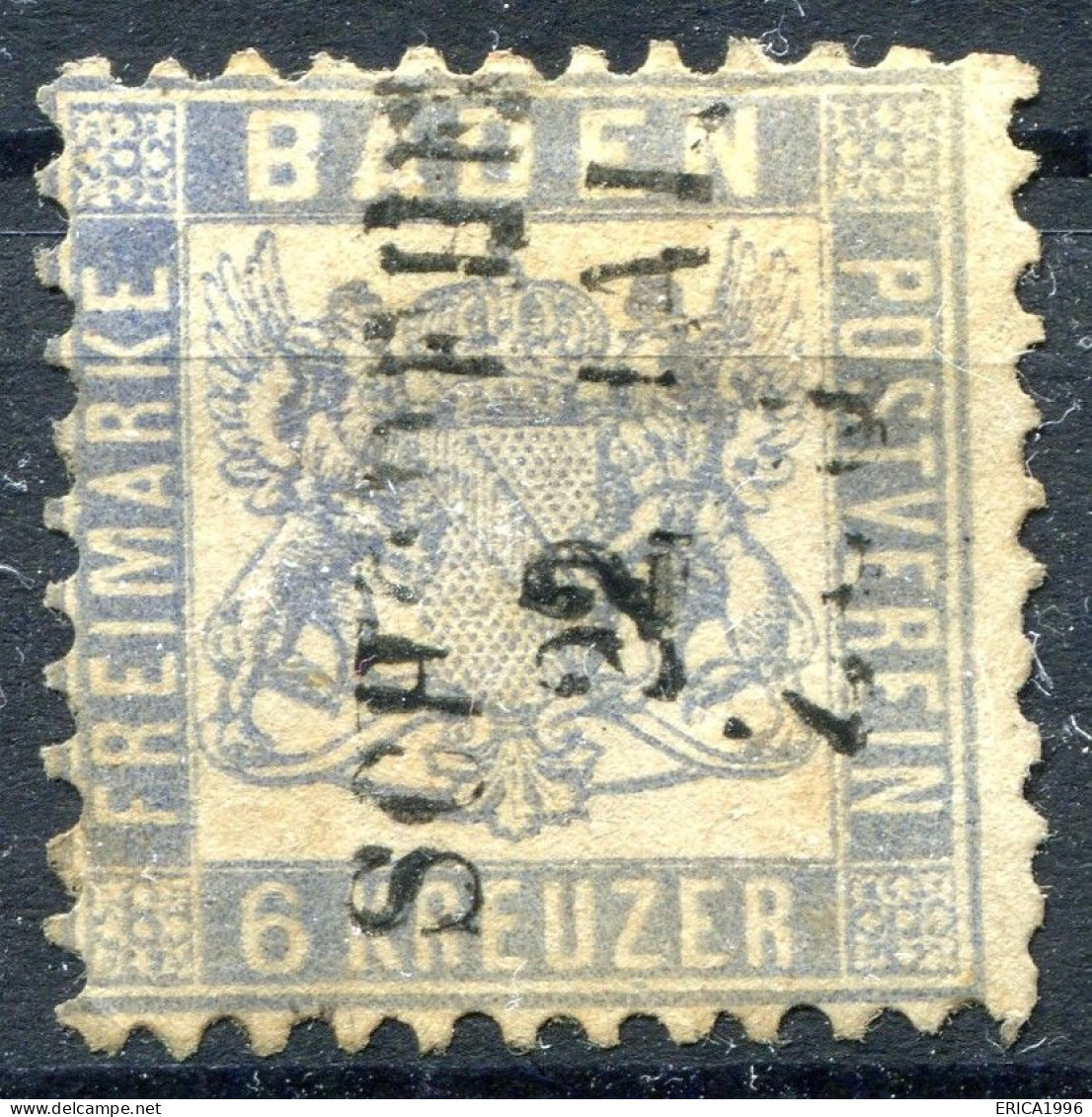 Z3794 BADEN ANTICHI STATI TEDESCHI 1862 Stemma 6 Kr., CU 18 Usato, Valore Catalogo € 35, Ottime Condizioni - Usati