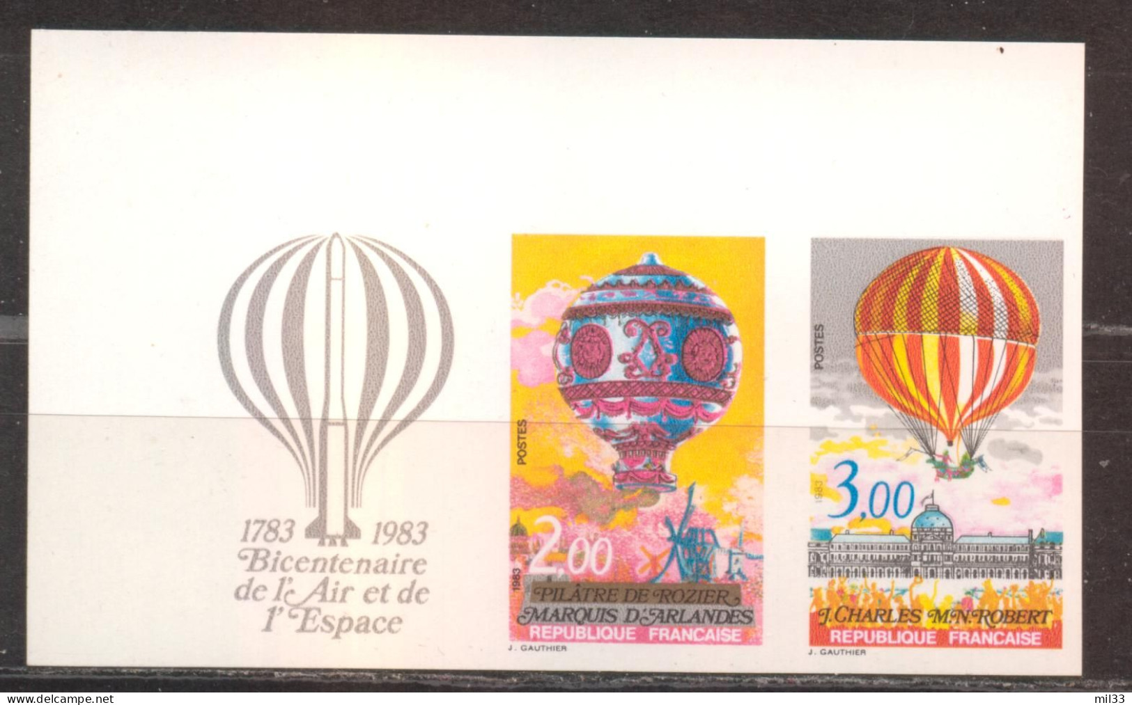 Superbe Coin De Feuille Triptyque Centenaire Ballon Monté YT 2262A De 1983 Sans Trace De Charnière - Unclassified