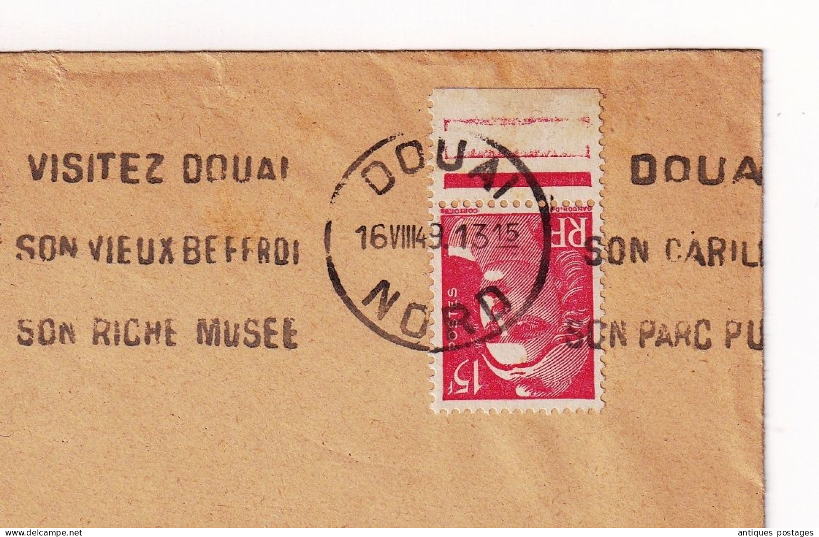 Lettre 1948 Douai Nord Marianne De Gandon 15F Ets Delattre & Frouard Sougland Paul Liévin - 1945-54 Marianne De Gandon