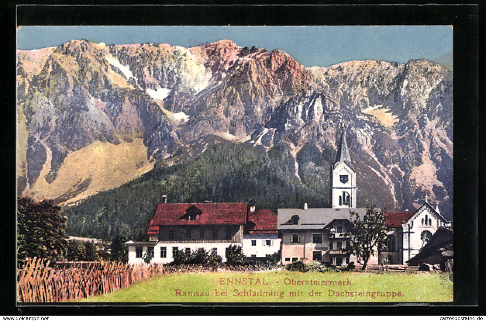 AK Ramsau /Dachstein, Teilansicht Mit Kirche Und Dachsteingruppe  - Sonstige & Ohne Zuordnung