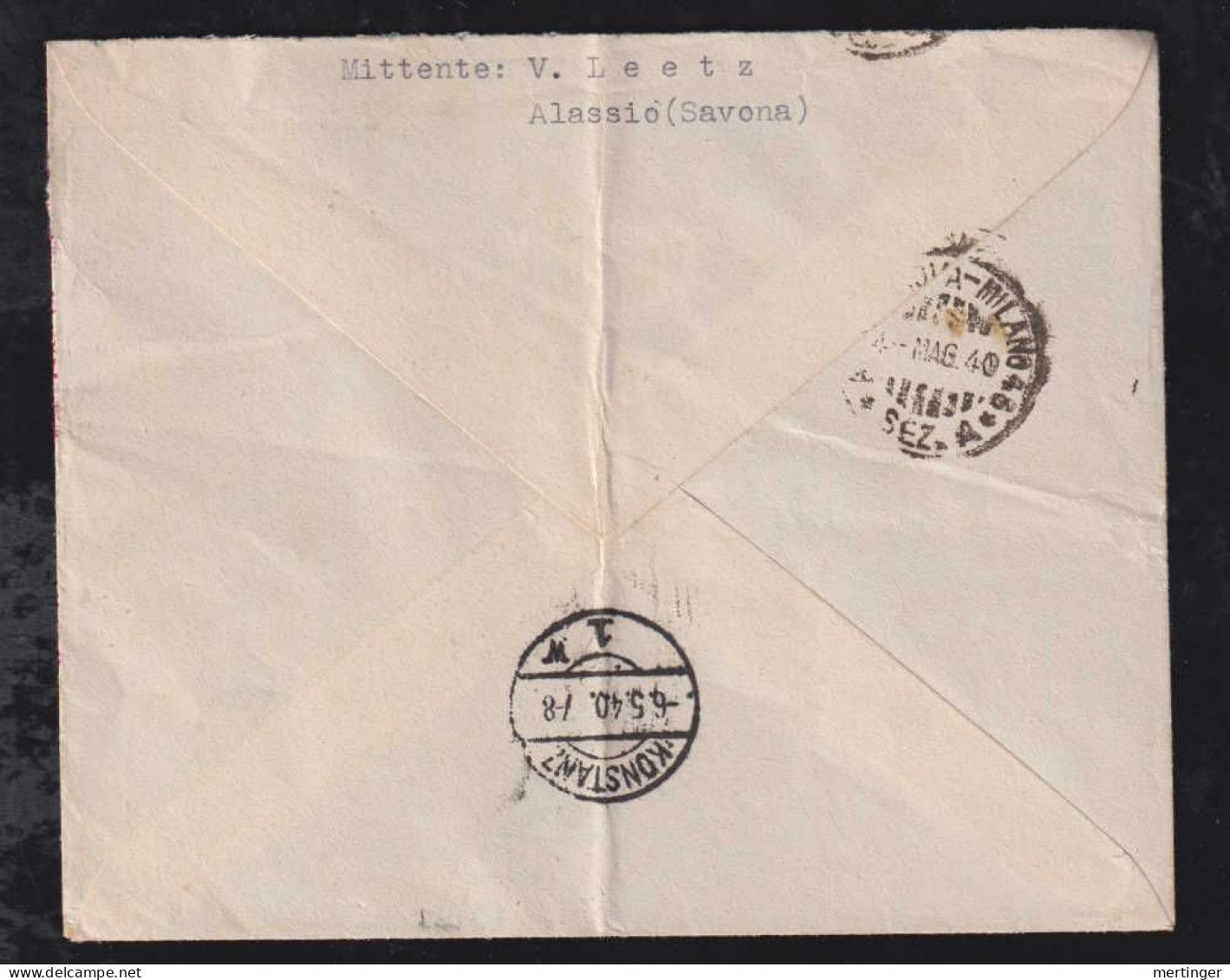 Italy 1940 Airmail Registered Cove ALASSIO X KONSTANZ Germany - Luchtpost