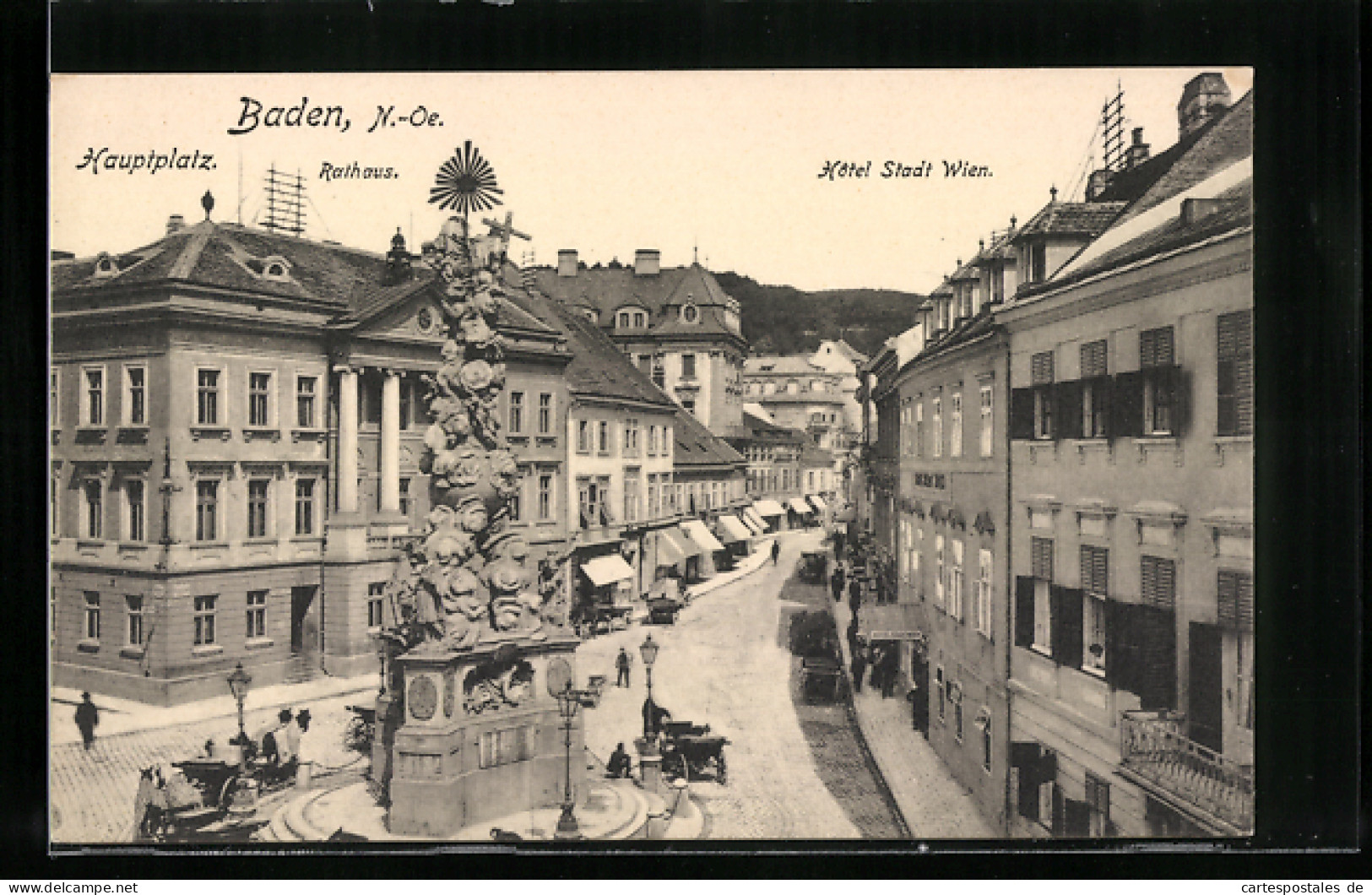 AK Baden, Hauptplatz Mit Rathaus Und Hotel Stadt Wien  - Other & Unclassified