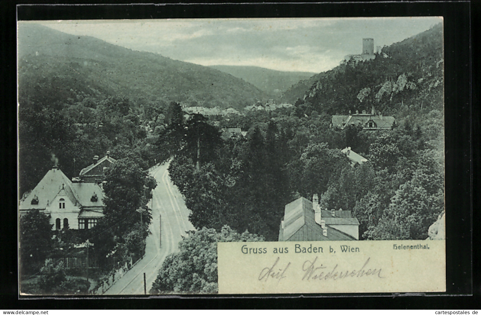 AK Baden B. Wien, Strassenpartie Mit Burg Im Helenenthal  - Autres & Non Classés