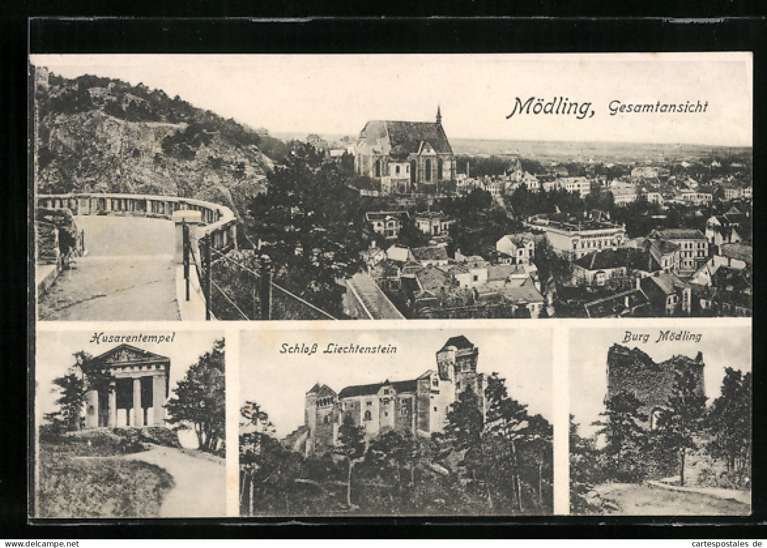 AK Mödling, Husaren-Tempel, Burg Liechtenstein, Burg Mödling Und Totale  - Other & Unclassified