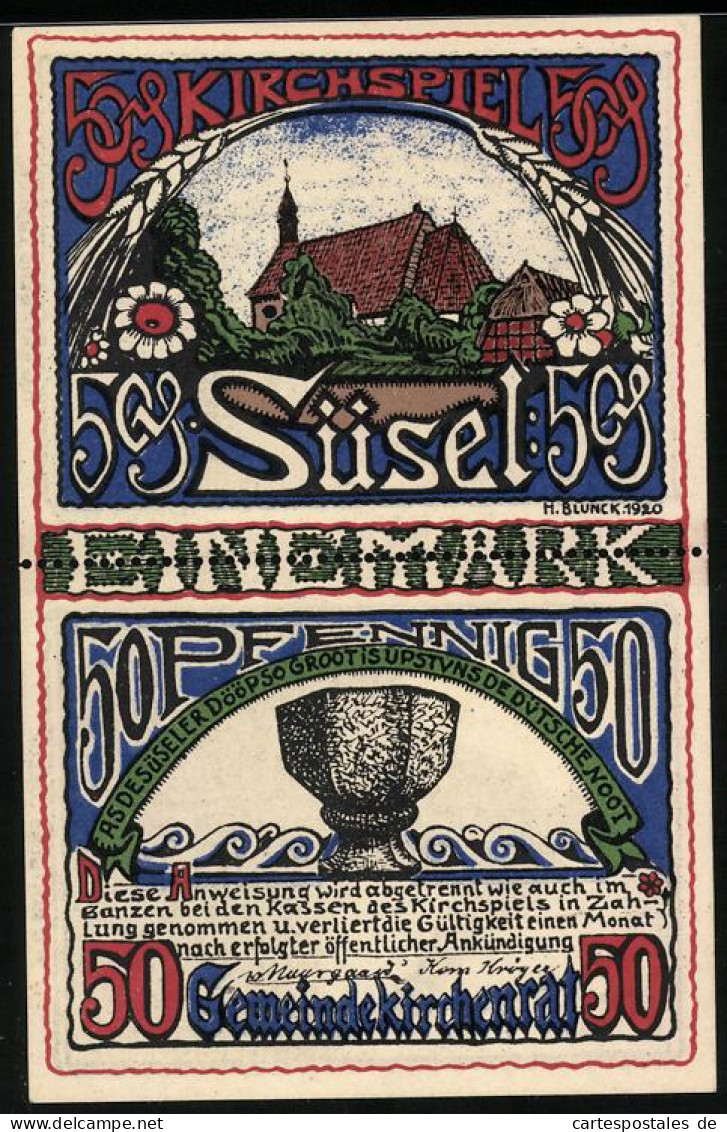Notgeld Süsel 1920, 2 X 50 Pfennig, Bauer Bei Der Aussaat, Kirche  - [11] Local Banknote Issues