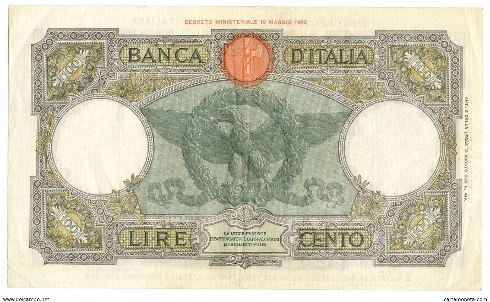 100 LIRE CAPRANESI AQUILA AFRICA ORIENTALE ITALIANA AOI 14/01/1939 QSPL - Italian East Africa