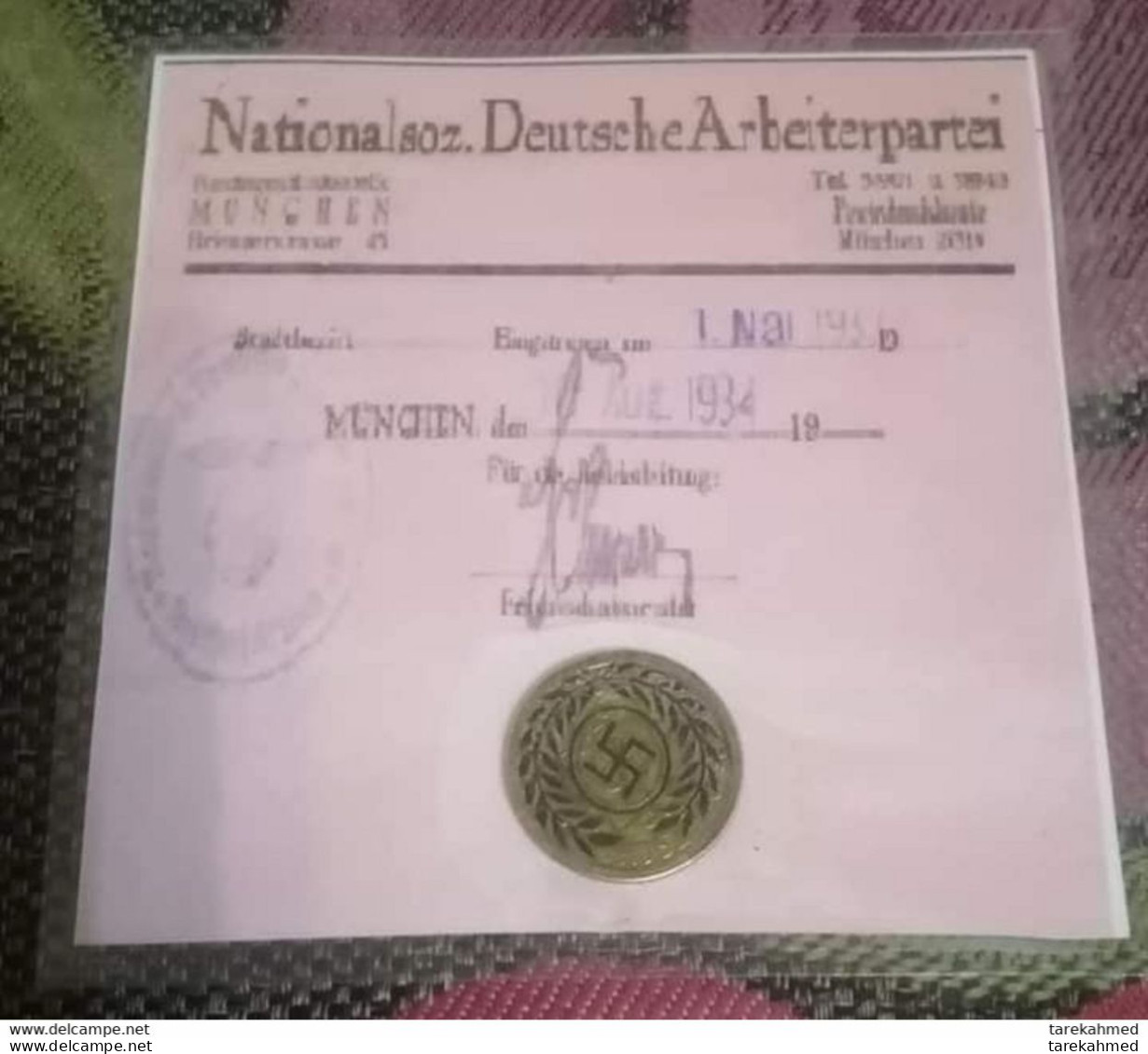 Rare Nazi Party Numismatic Card With A Nazi Cross Token. - Non Classés